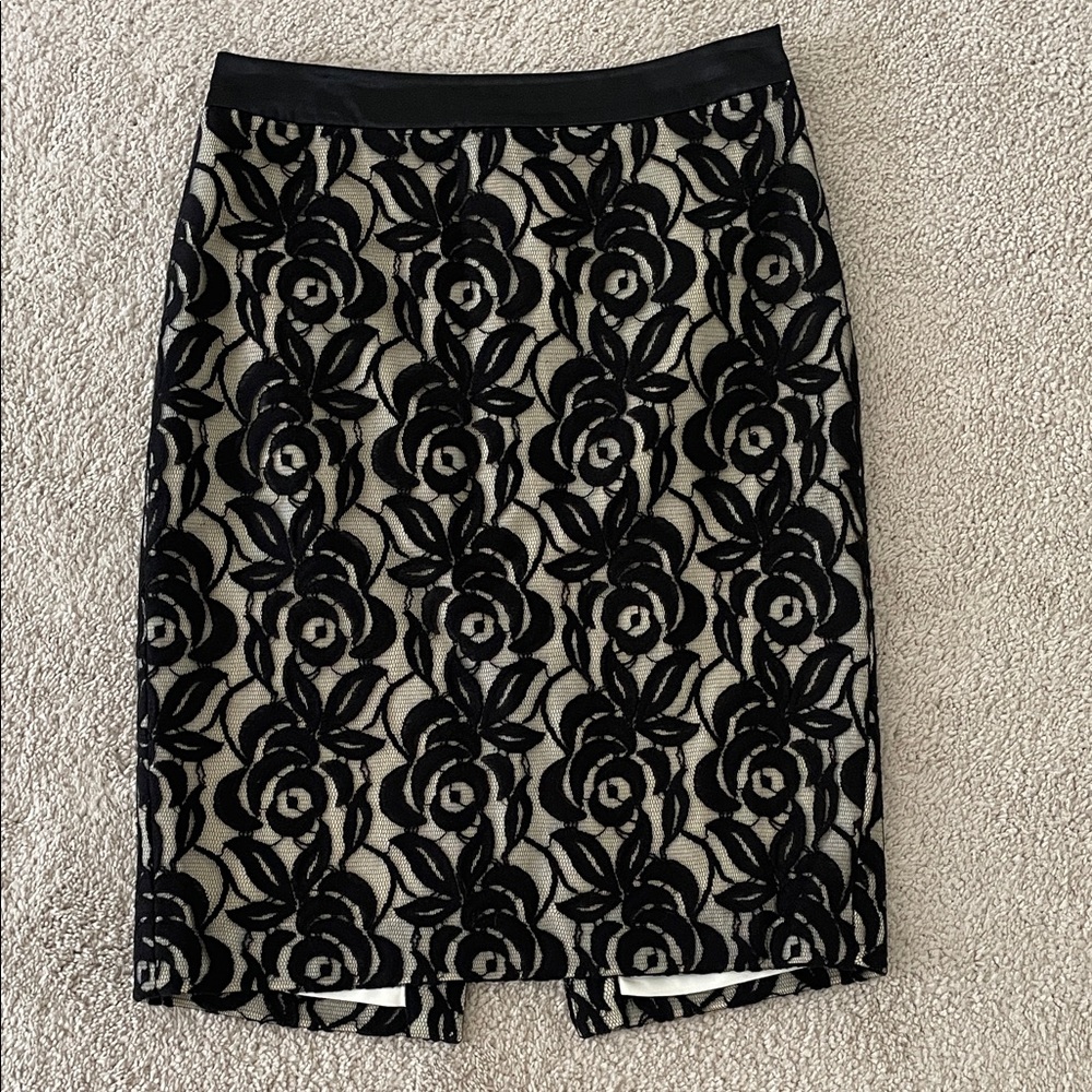 Ann Taylor Black Floral Pencil Skirt